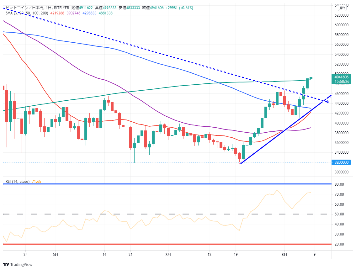 ビットコイン(BTC/JPY)　日足チャート画像