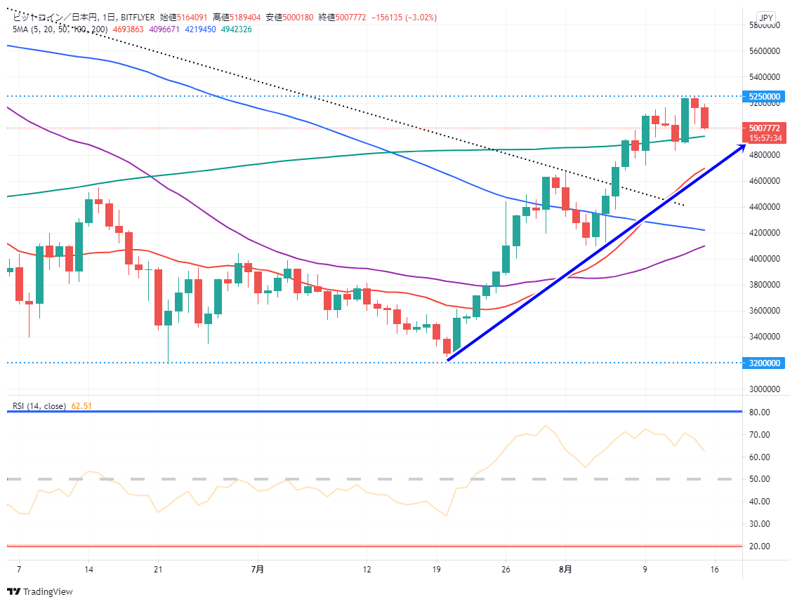 ビットコイン(BTC/JPY)　日足チャート画像