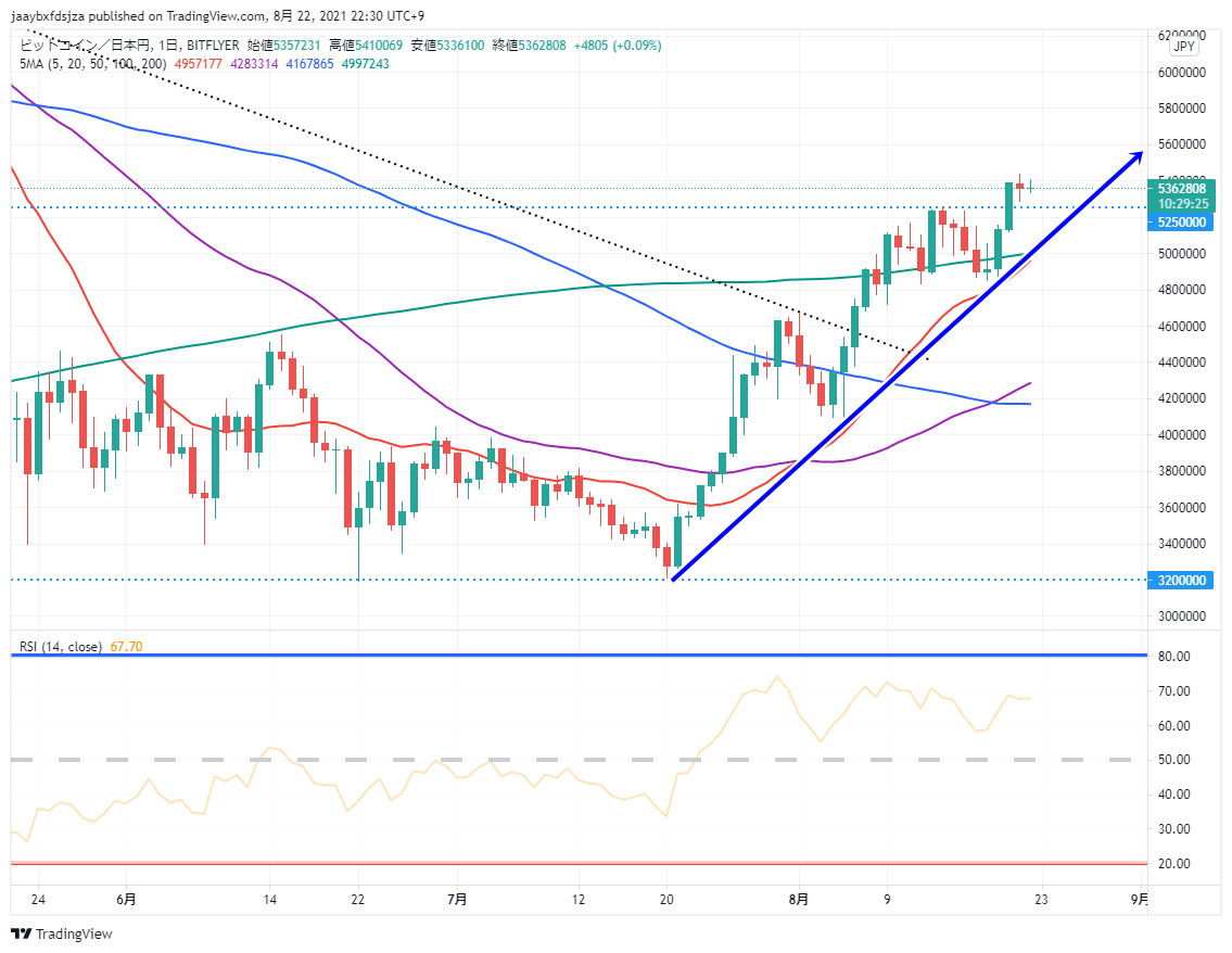 ビットコイン(BTC/JPY)　日足チャート画像