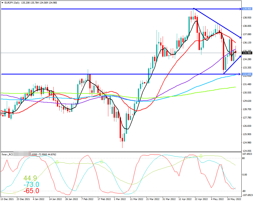 ユーロ円(EUR/JPY)　日足チャート画像（2022/5/21時点）