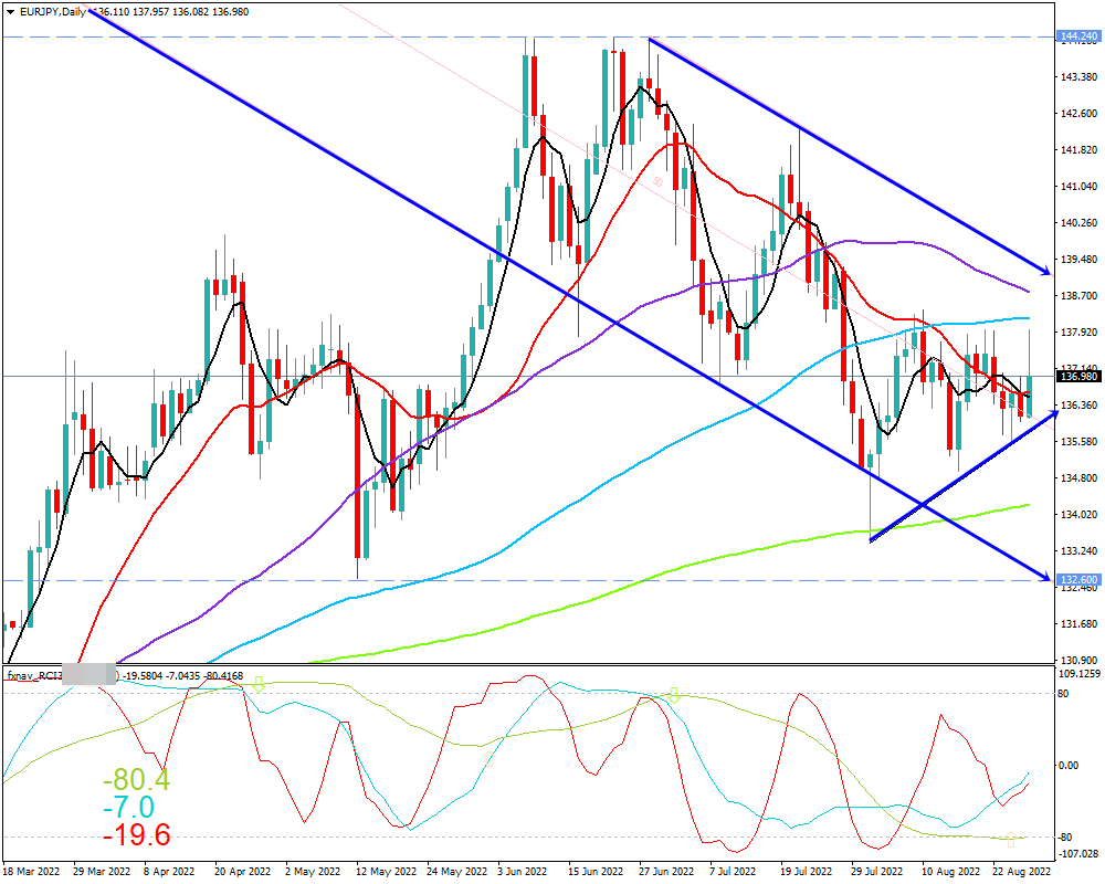 ユーロ円(EUR/JPY)　日足チャート画像（2022/8/27時点）